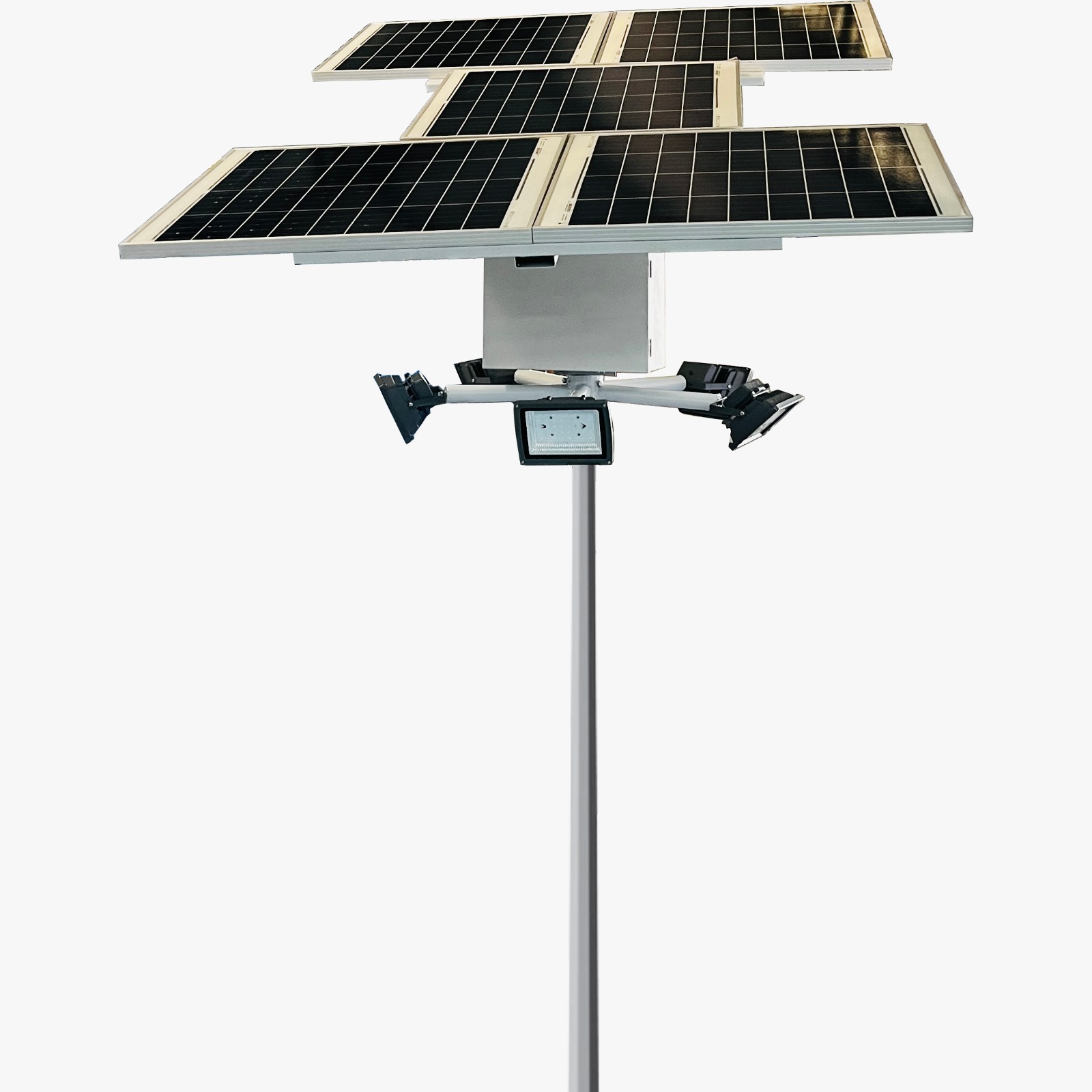 Solar Flood Light High Mast 40W x 4 Light 12.8V 36Ah x 4 Battery 100Wp x 4 Solar Panel 3