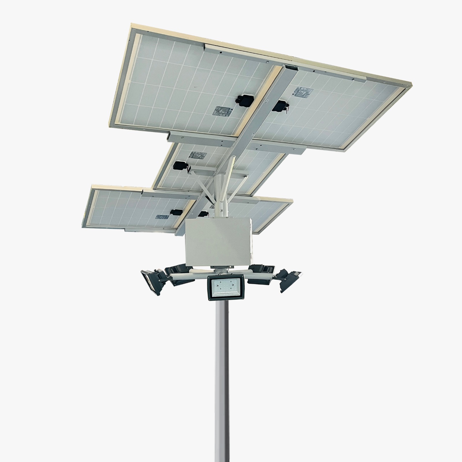 Solar Flood Light High Mast 100W x 5 Light 12.8V 100Ah x 8 Battery 335Wp x 8 Solar Panel 3